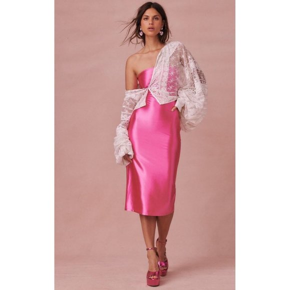 Ultimate Sexy LoveShackFancy Fuchsia Hot Pink Perfect Strapless Dress - Picture 2 of 6